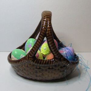 painted ceramic basket with Easter eggs spring pastel colors set